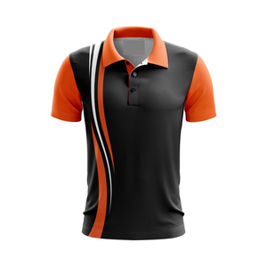 Men's Short Sleeve Color Blocked Sublimation <b>Polo</b> Shirt Knitted Sporty Style Black <b>Orange</b> Striped Design Button Front Quick Dry - Product Image 4
