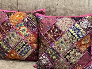 Indian Handmade Mirror Work Vintage Patchwork Handcrafted Embroidered Cushion Cover Home Decor Pillow Case Wedding Decoration - Product Image 2