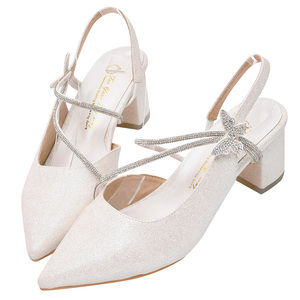 Escarpins à paillettes pour femme Ann'S, à bride arrière, avec bride ornée de cristaux, bout pointu, talon moyen, chaussures de cérémonie, talons de mariage - Product Image 1