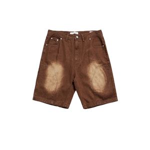 <b>Men's</b> Vintage Washed Brown Denim Jorts Utility Style Workwear <b>Men's</b> <b>Shorts</b> Custom Retro Streetwear OEM Manufacturer Supplier - Product Image 1