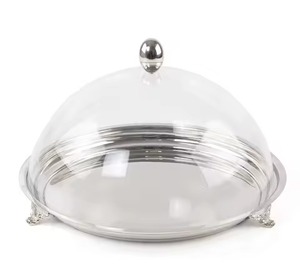 Luxury Stainless Steel <b>Cake</b> <b>Stand</b> with Clear Glass <b>Dome</b> Cover Round Metallic Pastry Buffet Display Serving Tray Cloche Holder - Product Image 1