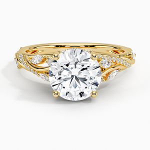 Bague de fiançailles solitaire Bhatiya Gems Jewels Begonia Vine en perle d'eau douce et moissanite, plaqué or 14 carats, taille ronde, sertie à griffes - Product Image 1