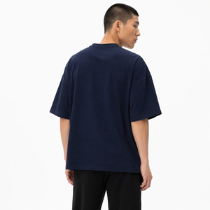 Camiseta de Algodón Azul Marino Sólido Extra Grande para Hombre, Cuello Redondo, Manga Corta, Estilo Casual, Corte Regular - Product Image 4
