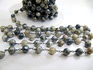 Natural Grey Silverite Round Ball Shape Faceted 6 to 7mm Beaded <b>Rosary</b> Chain - Product Image 2