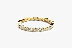 14k Yellow Gold Lab Grown Diamond Band Bezel Set Round Cut <b>Full</b> Eternity Thin Band Minimalist Dainty Band Women's Fine Jewelry - Product Image 3