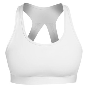 Soutien-gorge de sport blanc sans coutures respirant grande taille avec dos nageur, maintien léger, logo frontal pour la gym, le yoga, la course et le fitness - Product Image 1