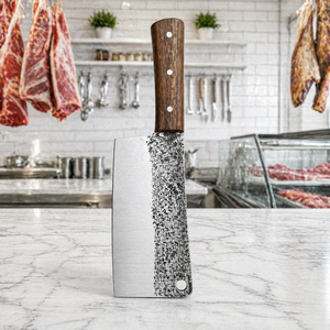 Custom Handmade Carbon Steel Cleaver with Ambidextrous Wood Handle Extra <b>Sharp</b> Forged Dishwasher Safe and Leather Sheath - Product Image 4