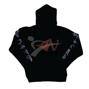 Sweat à capuche zippé intégral pour homme, personnalisé, avec broderie de crâne surdimensionné et strass scintillants - Product Image 2