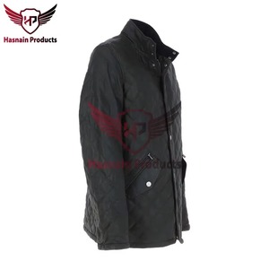 Mens Real Black Leather <b>Jacket</b> <b>Quilted</b> Diamond <b>Pattern</b> Coat Stand Collar Flap Pocket Custom Classic Winter Warm Outdoor Garments - Product Image 2