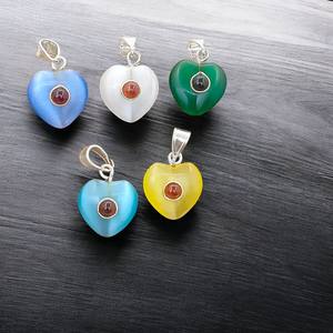 Pendentif fait main en argent sterling 925 avec breloque Monalisa œil de chat en pierre naturelle et breloques cœur bombé œil de chat - Product Image 2