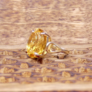 Anillo Clásico de Plata de Ley 925 Chapado en Oro con Piedra Preciosa Citrino para Mujer, Joyería para Bodas - Product Image 6