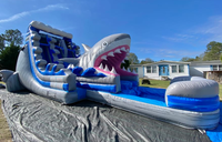Toboggan aquatique gonflable commercial double en forme de requin avec piscine pour fêtes, certifié CE, garantie 3 ans, capacité 500 personnes