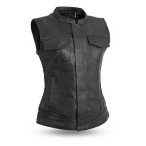Chaleco Gótico de Cuero Genuino para Mujer VIBE SEWN, Cierre Doble con Botones, Impermeable, Ecológico, Sin Mangas, Color Sólido - Product Image 1