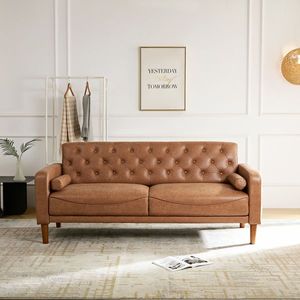 Divano Letto in Pelle PU Robusto e Durevole, Comodo con Braccioli Arrotolati, Componibile per Soggiorno e Salotto - Product Image 1