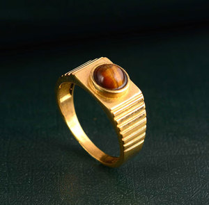 Anillo de Ojo de Tigre, Chapado en Oro, Estilo Vintage, Piedra Ovalada, Anillo de Diseño Bohemio, Joyería Hecha a Mano para Hombres y Mujeres - Product Image 3