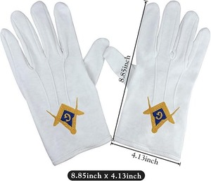 Freemason <b>White</b> Cotton Gloves pair of gloves – 100% Cotton <b>White</b> Gloves pair with Square & Compass “G” Embroidered Logo - Product Image 2