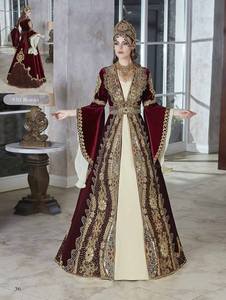 Traditional Muslim Bridal Abaya Embroidered Floor Length Velvet Ball <b>Gown</b> Deep V Neck Long Sleeve Formal Wedding Robe - Product Image 1