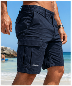 Shorts cargo homme F2WIN bleu marine, taille mi-haute, en satin respirant, séchage rapide, taille élastique, style décontracté avec poches - Product Image 5