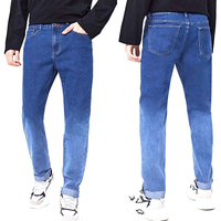 Jeans de Mezclilla Elásticos Casuales de Cintura Media para Hombre, Lavados, con Logotipo Personalizado, Azules, de Alta Calidad, al por Mayor, 100% Algodón, Tela de Sarga