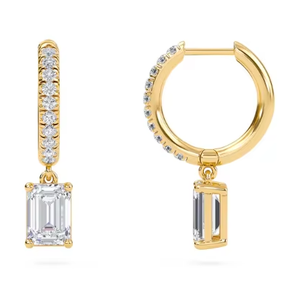 Sofisticados pendientes de aro con diamantes de corte esmeralda en oro macizo con gemas radiantes cultivadas en laboratorio para un uso diario y en fiestas con elegancia. - Product Image 2