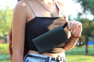 Handmade Minimalist <b>Pouch</b> Wallet Brown <b>Leather</b> <b>Belt</b> Bag with Zipper Closure Waist Pack LWB-0032C - Product Image 2