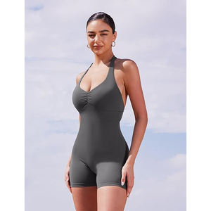 Body de yoga con efecto fruncido frontal para mujer, mono sin costuras para gimnasio, con laterales fruncidos, cintura alta, de elastano y poliéster, corte deportivo, traje de fitness. - Product Image 5