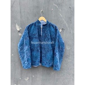 เสื้อแจ็คเก็ตผ้ากำมะหยี่สีน้ำเงินสำหรับผู้หญิง พร้อมลายดอกไม้ลายนูน คอตั้ง แขนยาว เสื้อคลุมสำหรับฤดูใบไม้ร่วง - Product Image 4