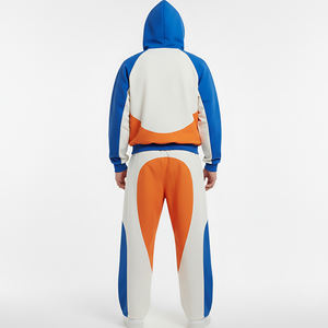 High Quality Custom Made 100% Cotton French Terry Breathable Heavyweight Color Blocked Panelled <b>Hoodie</b> and Sweatpants Set - Product Image 2