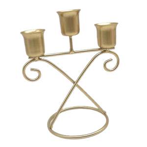 Candelabro de hierro fundido dorado de 3 brazos, elegante soporte para velas, perfecto para mesa de comedor, decoración de bodas y fiestas. - Product Image 1