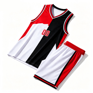 Ensemble de maillots de basket-ball personnalisés par sublimation, unisexe, sans manches, bicolore, impression 00 au dos, adulte, toutes saisons, respirant, coupe athlétique - Product Image 6