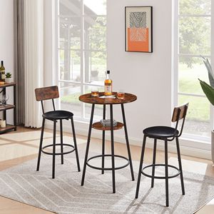 Ensemble de tabourets de bar ronds rembourrés marron rustique avec dossier et étagère, largeur 23,62'' profondeur 23,62'' hauteur 35,43'' - Product Image 4