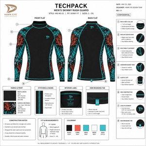 Men's Full Sleeve Rash Guard Swim <b>Shirt</b> Raised Rubber Print Polyester/Nylon Black/Teal/Coral Colors Anti-UV Protection - Product Image 6