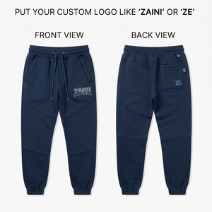 320 GSM Cotton Polyester Fleece <b>Men</b> <b>Jogger</b> Pant <b>Navy</b> Blue Custom Embroidery Logo Tapered Fit Rib Cuffs Utility Pocket Panel Soft - Product Image 1