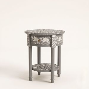 Mesita de Noche Antigua con Incrustaciones de Hueso y Diseño Floral de Loto, con Color Personalizado para Decoración del Hogar, por Vikis Arts World Export - Product Image 4