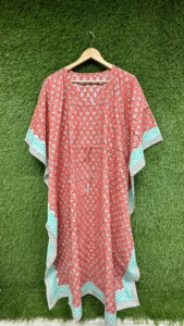 Robe Kaftan Imprimée en Coton pour Femme, Tunique Florale Ample, Paréo de Plage, Tenue de Vacances d'Été, Robe de Voyage - Product Image 5
