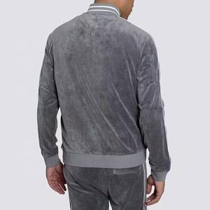 Custom Zipper up Trackpants 2 Piece Set <b>Men</b> With Piping Elastic Cuffs Unisex Embroidery <b>Reflective</b> Velvet <b>Jacket</b> and Shorts <b>Men</b> - Product Image 2
