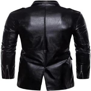 Men's PU Leather Moto Jacket <b>Stand</b> Collar Zipper Closure Solid Color Slim Fit Regular Length Autumn Wear - Product Image 5