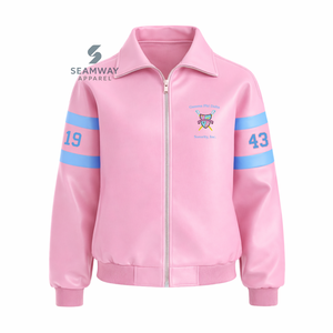 Blouson de course en cuir PU Gamma Phi Delta pour femme, style motard, color-block, pour la piste - Product Image 1