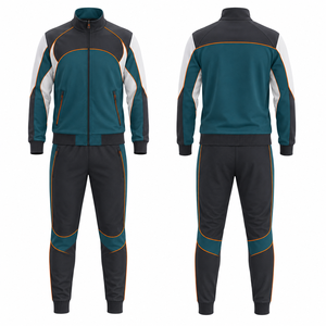 Conjunto Deportivo para Hombre con Bloques de Color, Chaqueta con Cierre Completo, Pantalones Deportivos Transpirables de Poliéster y Algodón para Otoño con Bolsillos Laterales - Product Image 1