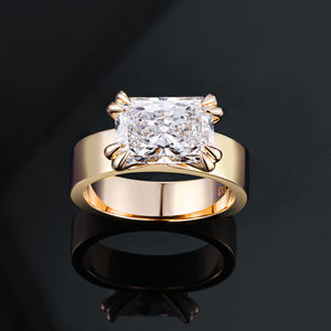 AMBER JEWELS Anillo de Eternidad Unisex de Lujo, Oro Sólido de 18K, Chapado en Oro de 18K, Corte Radiante, Piedra Natural con Engaste de Garras, Anillo IGI - Product Image 3