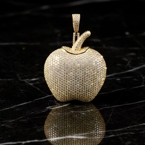 Luxury 18K Gold Filled Moissanite Apple Pendant <b>Micro</b> Pave Round Brilliant Cut Themed Diamond Pendant Fully Iced Out Pendant - Product Image 6