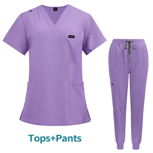 Custom Logo Nursing <b>Scrub</b> <b>Set</b> for Women, Medical Dental Hospital Beauty Spa Uniform with Fit & Flare Tall Pants - Product Image 5