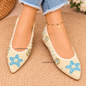Trendy 2027 Handmade Starfish Seed Beaded <b>Pointed</b> <b>Toe</b> <b>Flats</b> for Women Summer Slip On Ballerina Shoes Custom Artisan Made Fashion - Product Image 6