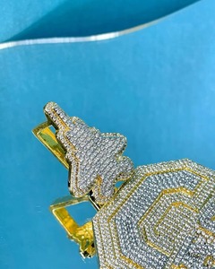 Luxury Geometric Moissanite Charms Iced Out Hip Hop <b>Pendant</b> 925 <b>Silver</b> Gold Plated <b>Pendant</b> Personalized <b>Initial</b> Letter <b>Pendant</b> - Product Image 2