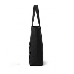 <b>Canvas</b> <b>Tote</b> Bag Black Medium Size Shoulder Handle Front Pocket Button Closure Daily Use Shopping Bag - Product Image 2