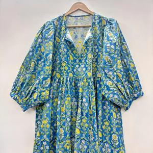 Vestido Casual Midi para Mujer, Tejido 100% Algodón, Liso, Manga Corta, Cintura Imperio, Estilo Babydoll, Cuello en V, Holgado, Funcional - Product Image 3