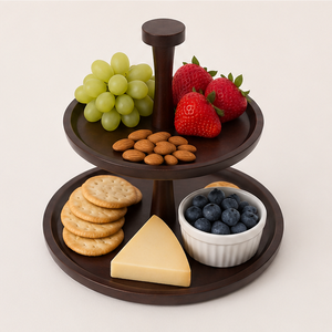 Luxury 2 <b>Tier</b> Acacia Wood <b>Cake</b> Stand Wooden Tiered Serving Tray for Cupcakes Fruits & Dessert Eco-Friendly Dessert Display Stand - Product Image 3