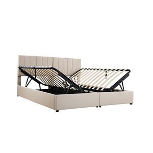 Lit plateforme capitonné beige King Size avec système de rangement hydraulique - Product Image 5