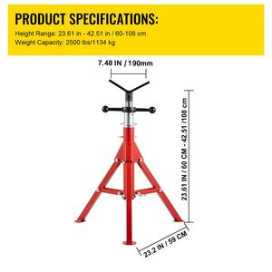 Soportes de tubo en V de altura ajustable, capacidad de 1/8 a 12 pulgadas, soportes plegables portátiles de 24 a 42 pulgadas, soportes de montaje con capacidad de carga de 2500 lb - Product Image 4
