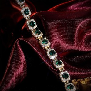 Bracelet Hip Hop en argent 925 plaqué or, serti de moissanites rondes couleur émeraude, style bling-bling, bijoux de luxe pour femmes - Product Image 3